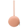 A pink food-grade silicone pacifier case with a ribbed texture.