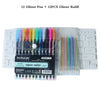 A set of 12 glitter pens and a refill pack displayed on a white background.