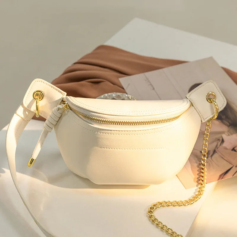 PU Leather Waist Pack with Chain Strap – Hands-Free Crossbody Belt Bag for Women
