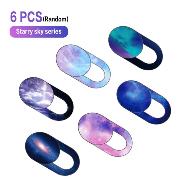 Seis cubiertas de webcam con fondo de cielo estrellado y colores para portátiles y dispositivos móviles