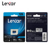 A blue Lexar 128GB microSDXC UHS-I memory card packaged in its original plastic case.
