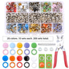 A variety of metal snap fasteners in 20 colors are displayed alongside a pair of pliers tool.