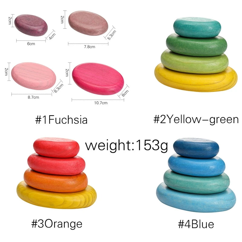 Wooden Rainbow Stacking Stones - Montessori Balancing Blocks for Kids