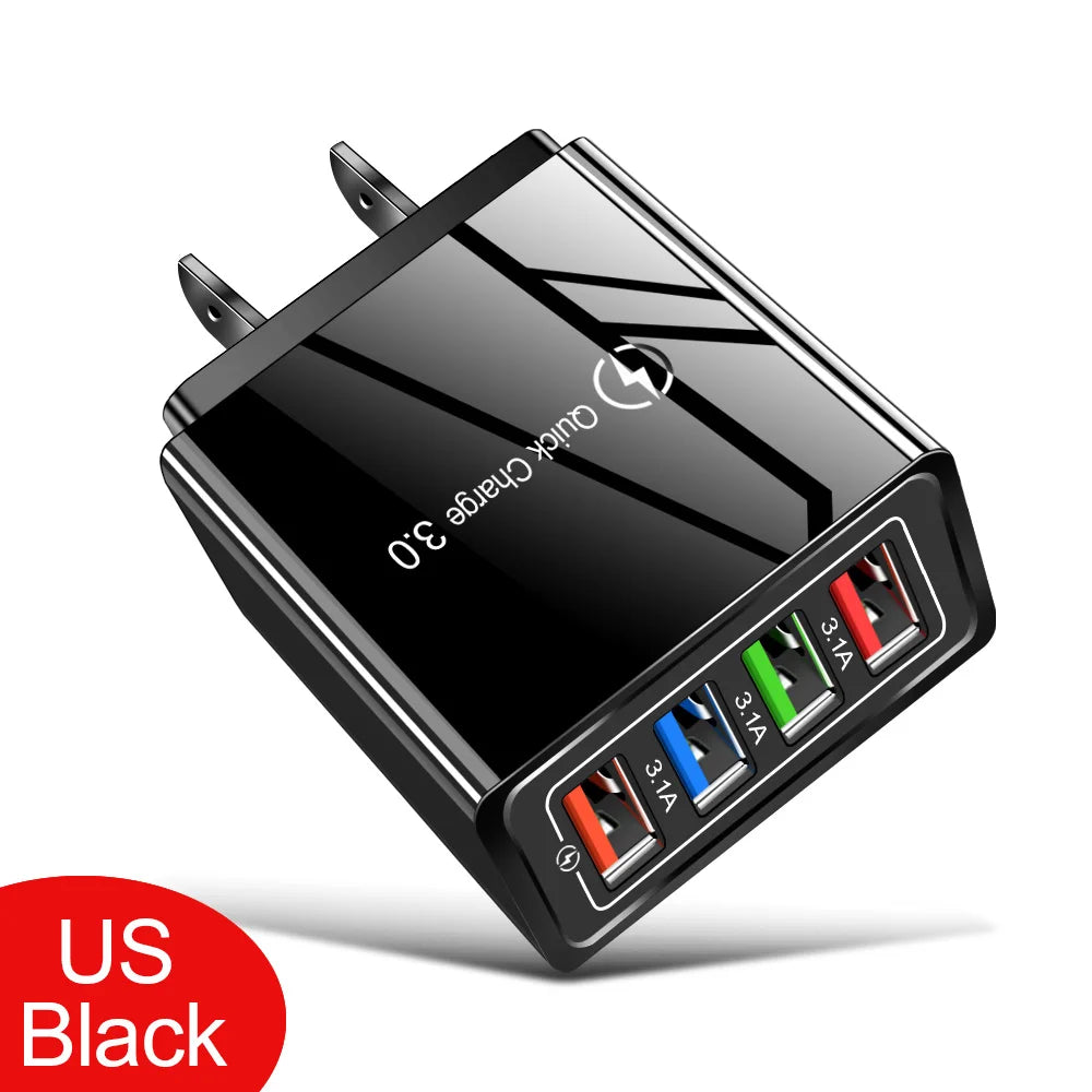 Schwarzer 4-Port-Schnelllade-Wandadapter mit mehreren Ausgangsporten