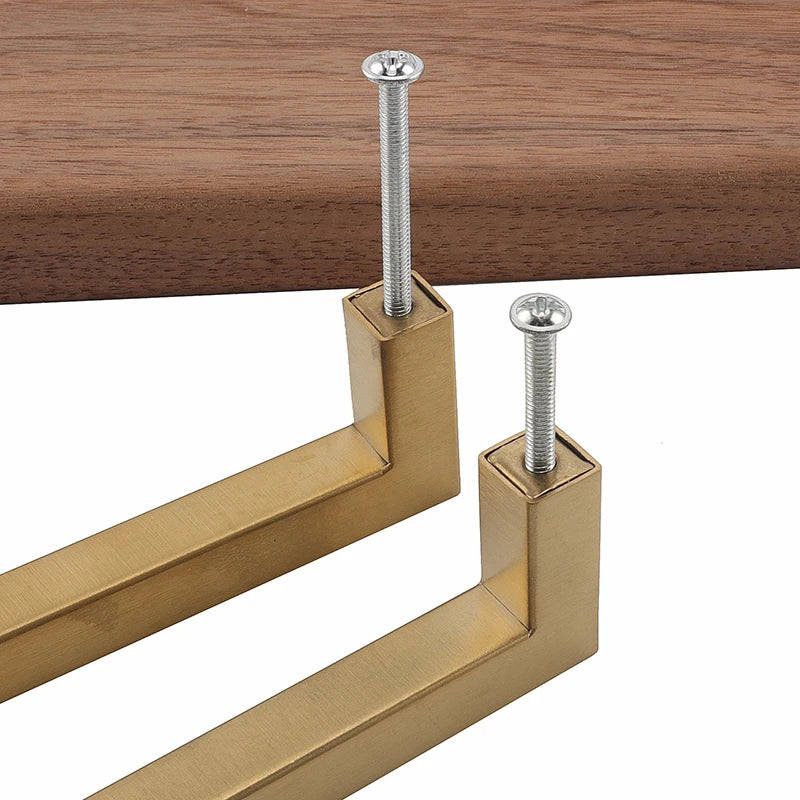 Golden Brass Square Cabinet Handles for Dressers and Drawers