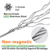 Close-up view of marine-grade T316 stainless steel cable used for railing systems.