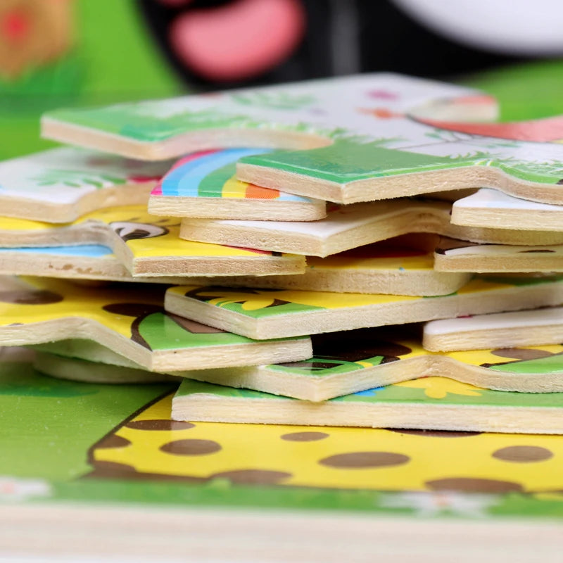 Wooden Vehicle & Animal Puzzle Set for Toddlers