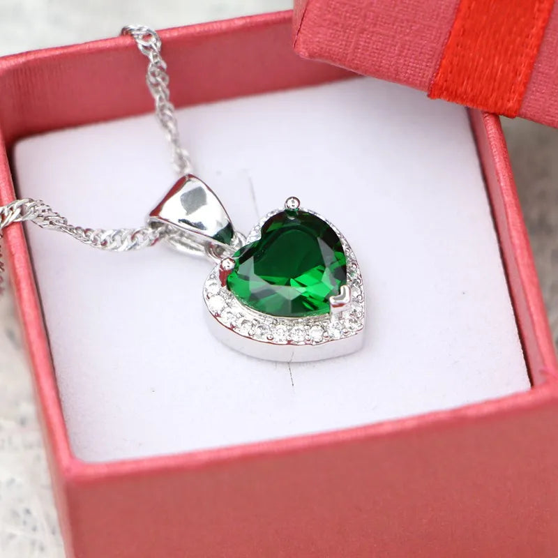 Green Heart Pendant Necklace in Sterling Silver