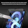 A silver tool is applying a tempered glass screen protector to an iPad screen.