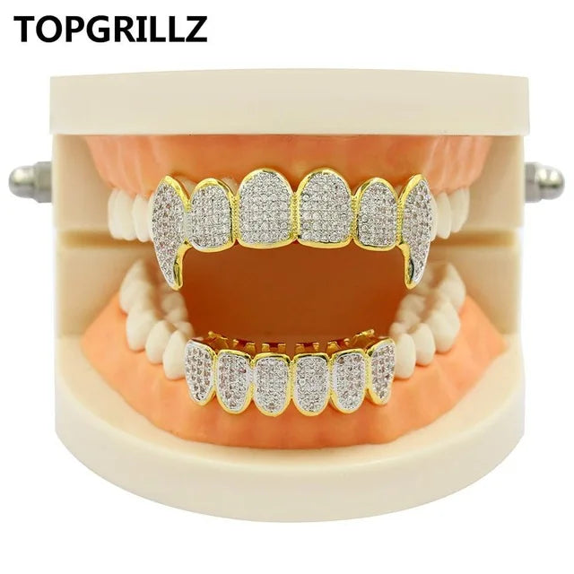 مجموعة أسنان ذهبية صلبة (Grillz)