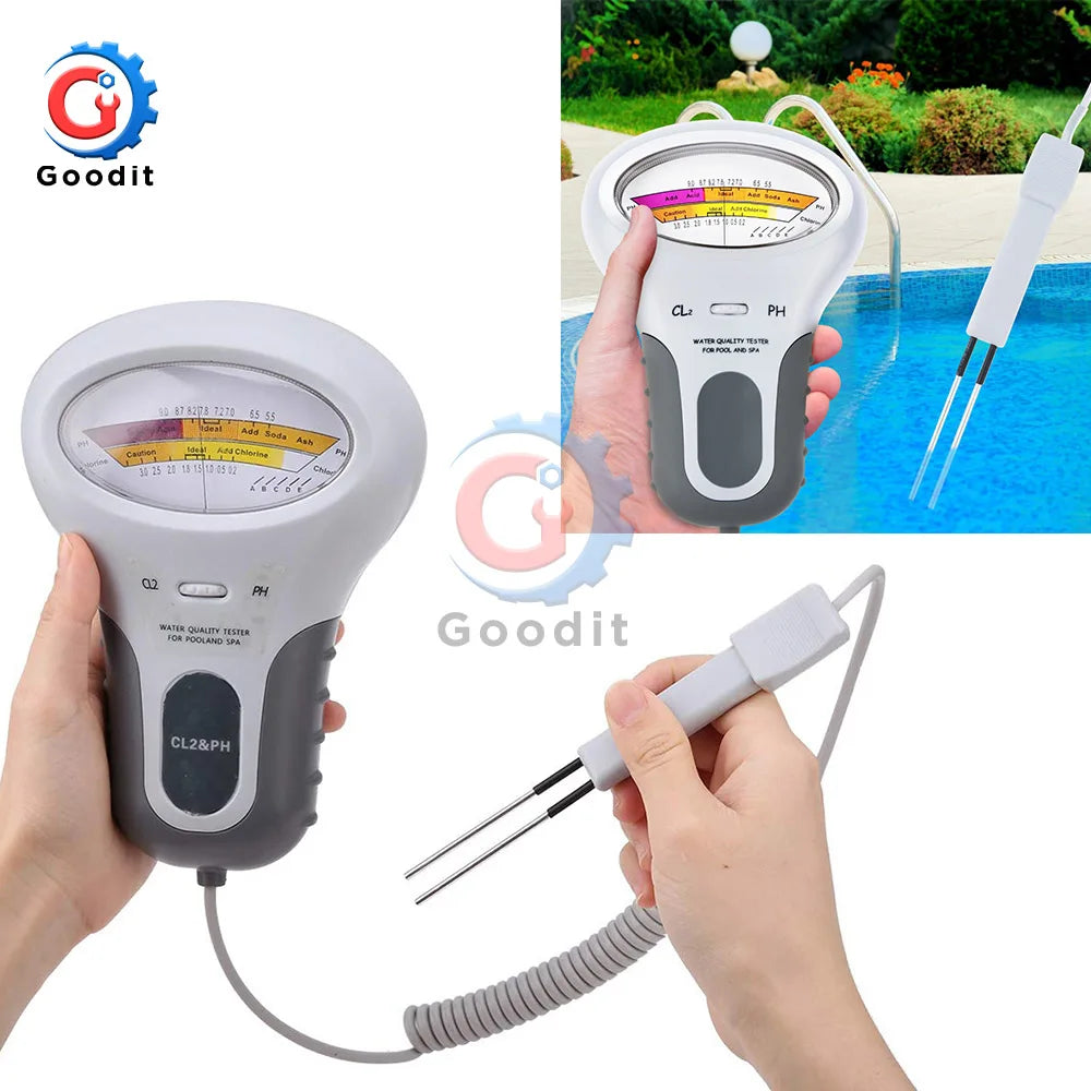 A hand holds a digital soil pH, moisture, and light tester device with attached probes.