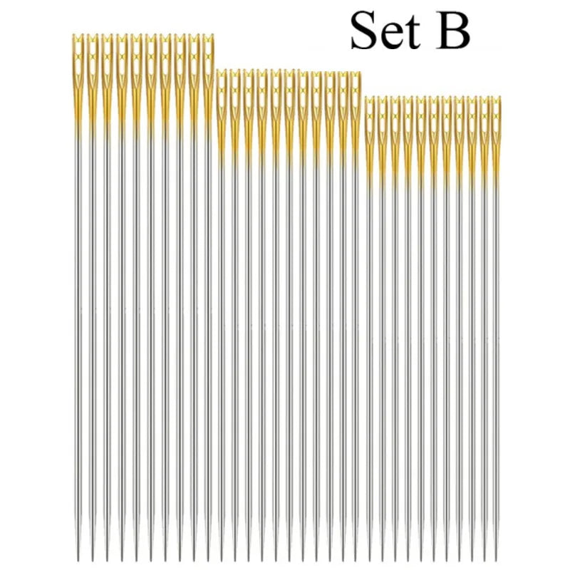 Self-Threading Stainless Steel Sewing Needles (12-Pack)