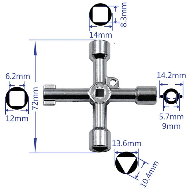 4-Way Universal Utility Wrench Set for Cabinet and Valve Access