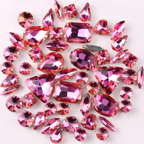 Mixed Shape Glass Rhinestones with Silver Claw Settings