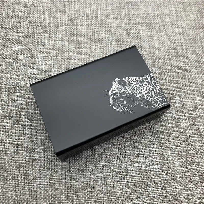 Ultra-Slim Aluminum Cigarette Case with Laser-Engraved Wolf Design