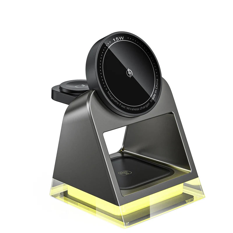 3-in-1 Magnetic Wireless Charging Stand with LED Lamp
