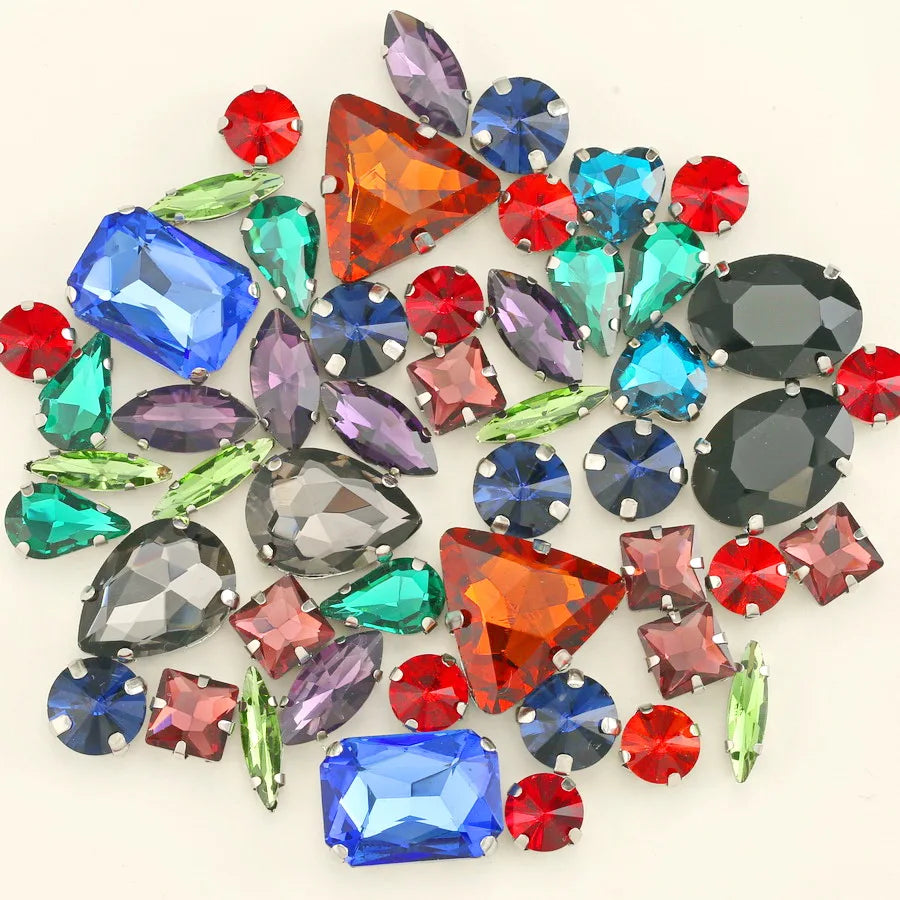 Mixed Shape Glass Rhinestones with Silver Claw Settings