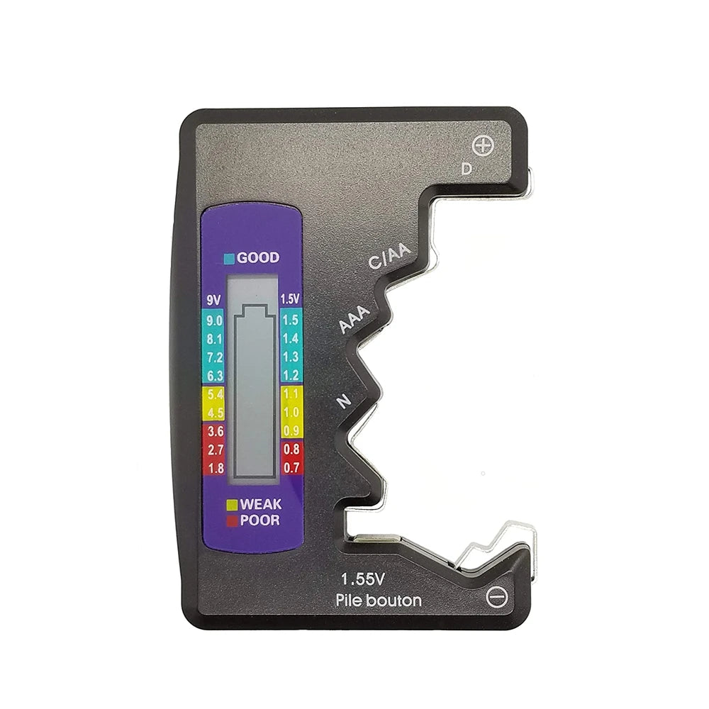 Universal Battery Tester with LCD Display for AA, AAA, 9V, and Button Cells