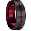 Men's Black Stainless Steel Wedding Band with Double Groove Detail