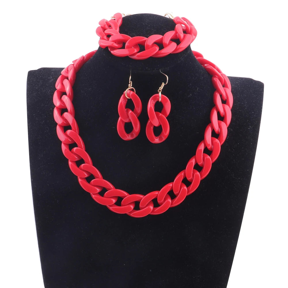 Colorful Acrylic Chain Necklace Set for Women