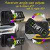 A solar-powered tire pressure monitoring system is shown with adjustable angles for monitoring vehicle tires.