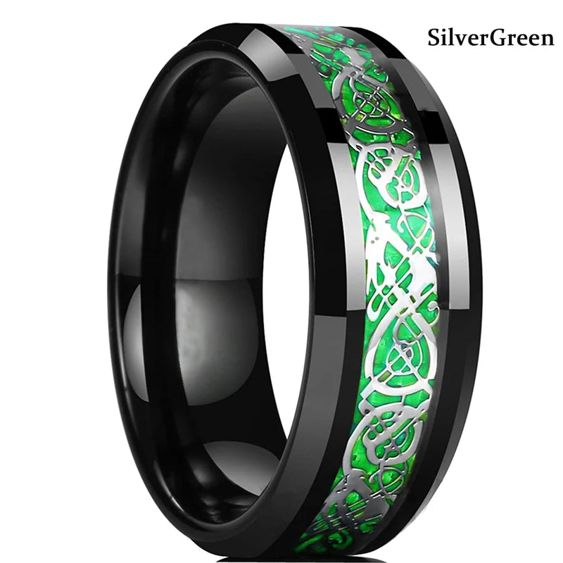 Men's Black Stainless Steel Wedding Band with Double Groove Detail