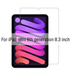A transparent tempered glass screen protector for an iPad mini 6th generation 8.3 inch device.