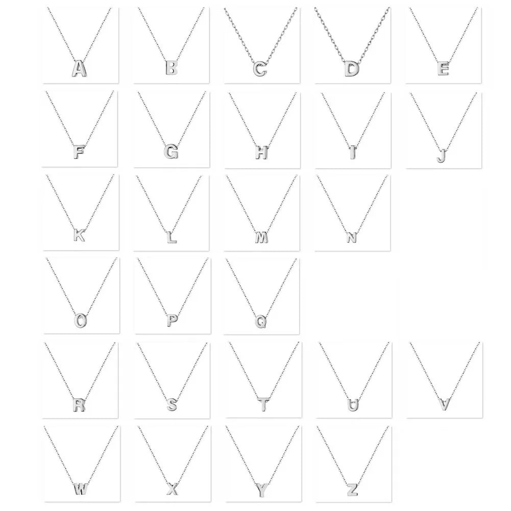 A grid of letters A through Z representing personalized initials pendant necklaces