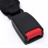 Black seat belt extender with a red press mechanism for lengthening car seatbelts