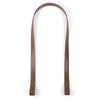 A brown PU leather crossbody bag strap is shown hanging vertically against a white background.