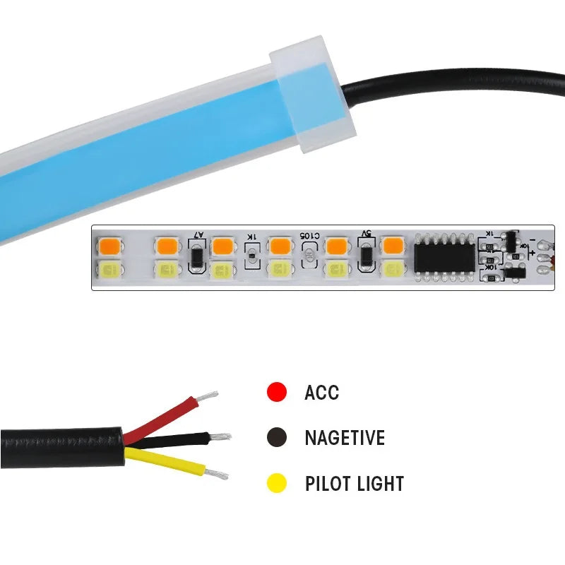 Flexible LED daytime running light strip with sequential turn signal featuring multiple indicator lights