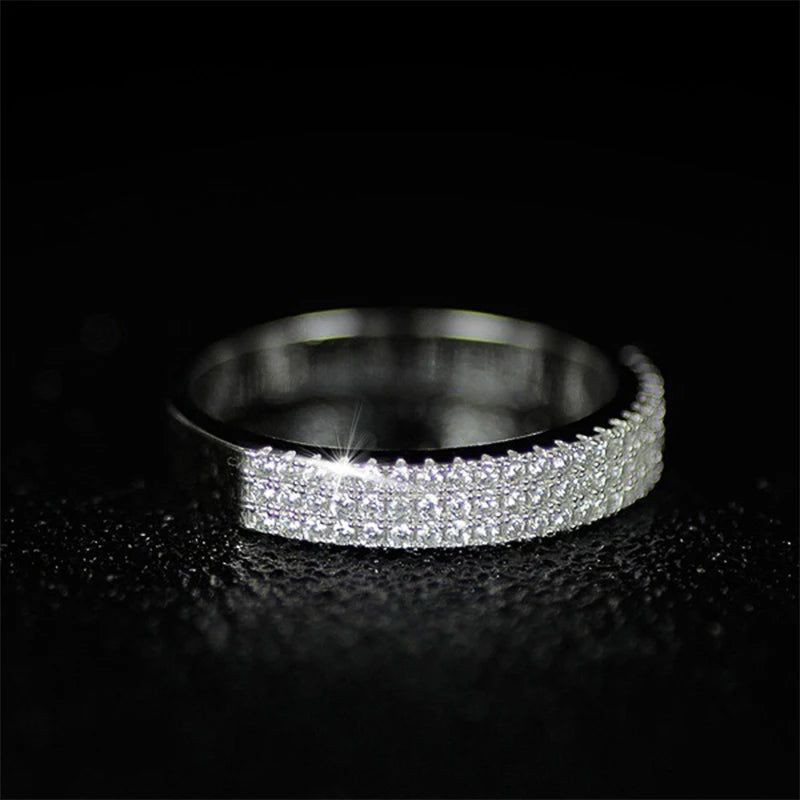 Three-Row Pave Cubic Zirconia Ring