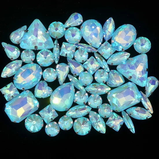 Mixed Shape Glass Rhinestones with Silver Claw Settings