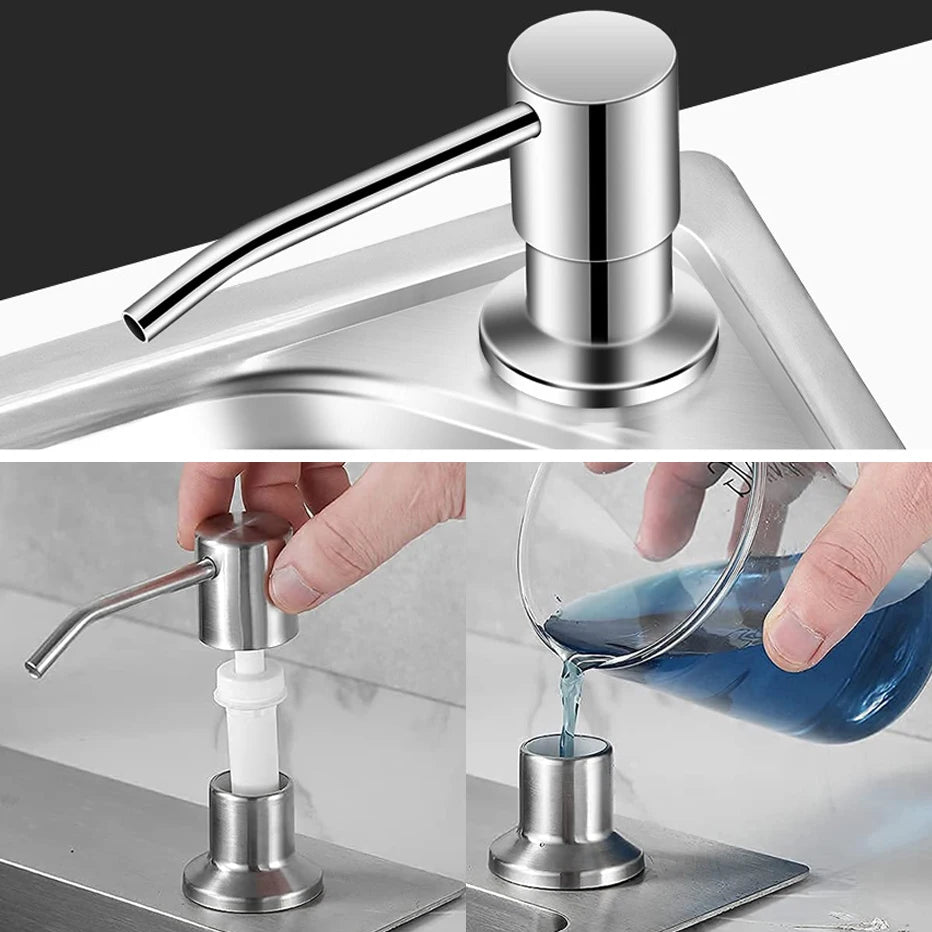 Built-In Kitchen Sink Soap Dispenser with Stainless Steel Pump