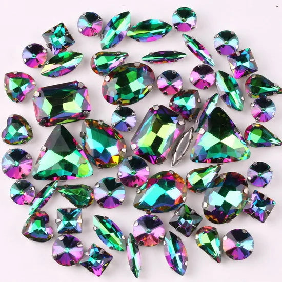 Mixed Shape Glass Rhinestones with Silver Claw Settings