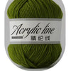 A ball of bright green acrylic yarn labeled Acrylic line with the text 52-ply in Chinese characters.