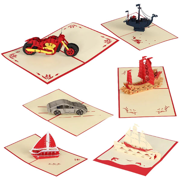 Carte Vœux 3D Pop-Up Véhicule Découpée au Laser