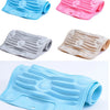 A set of four foldable silicone washboards in blue, pink, gray, and beige with non-slip suction cups.
