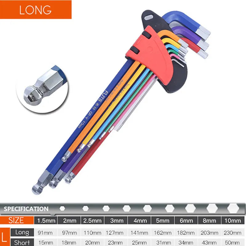 9-Piece Long Arm Hex Key Set (1.5–10 mm)