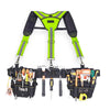 Fluorescent green Y-type tool belt suspenders with adjustable straps and a black tool belt.
