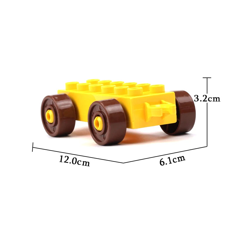 Yellow city rescue vehicle building block set with traffic signs and wheels
