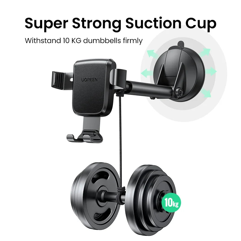 Black super strong suction cup for a phone holder with a 10kg dumbbell weight visible.