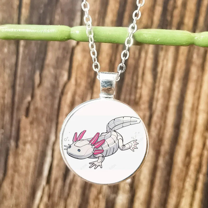 Cartoon Axolotl Glass Pendant Necklace