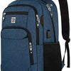 Dunkelblaue Slim-Laptop-Rucksack mit mehreren Fächern und sichtbarem USB-Ladeanschluss.