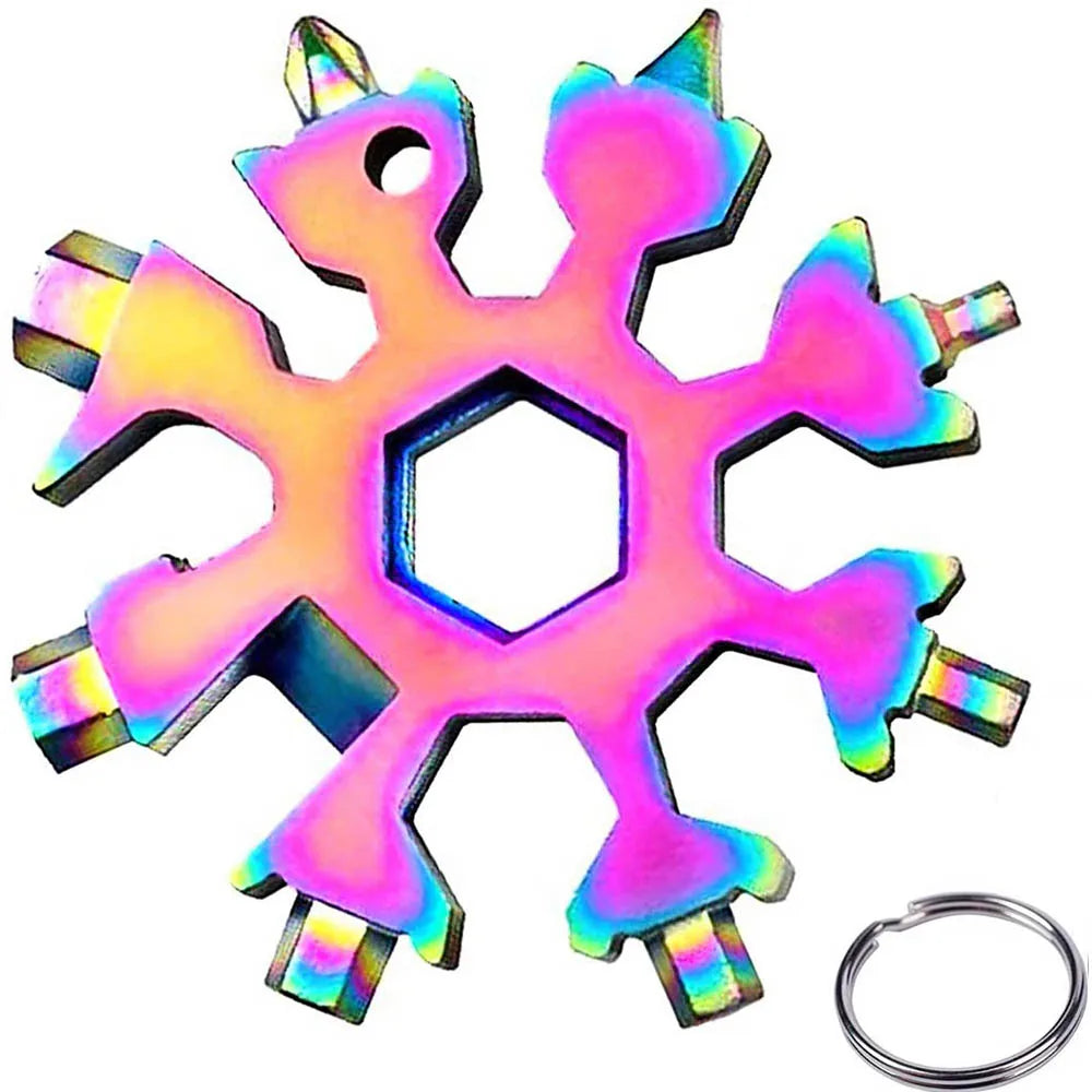 18-in-1 Stainless Steel Snowflake Multi-Tool with Key Ring