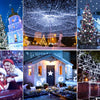 A collage of festive holiday lights, including a decorated Christmas tree, a glowing building, and string lights illuminating