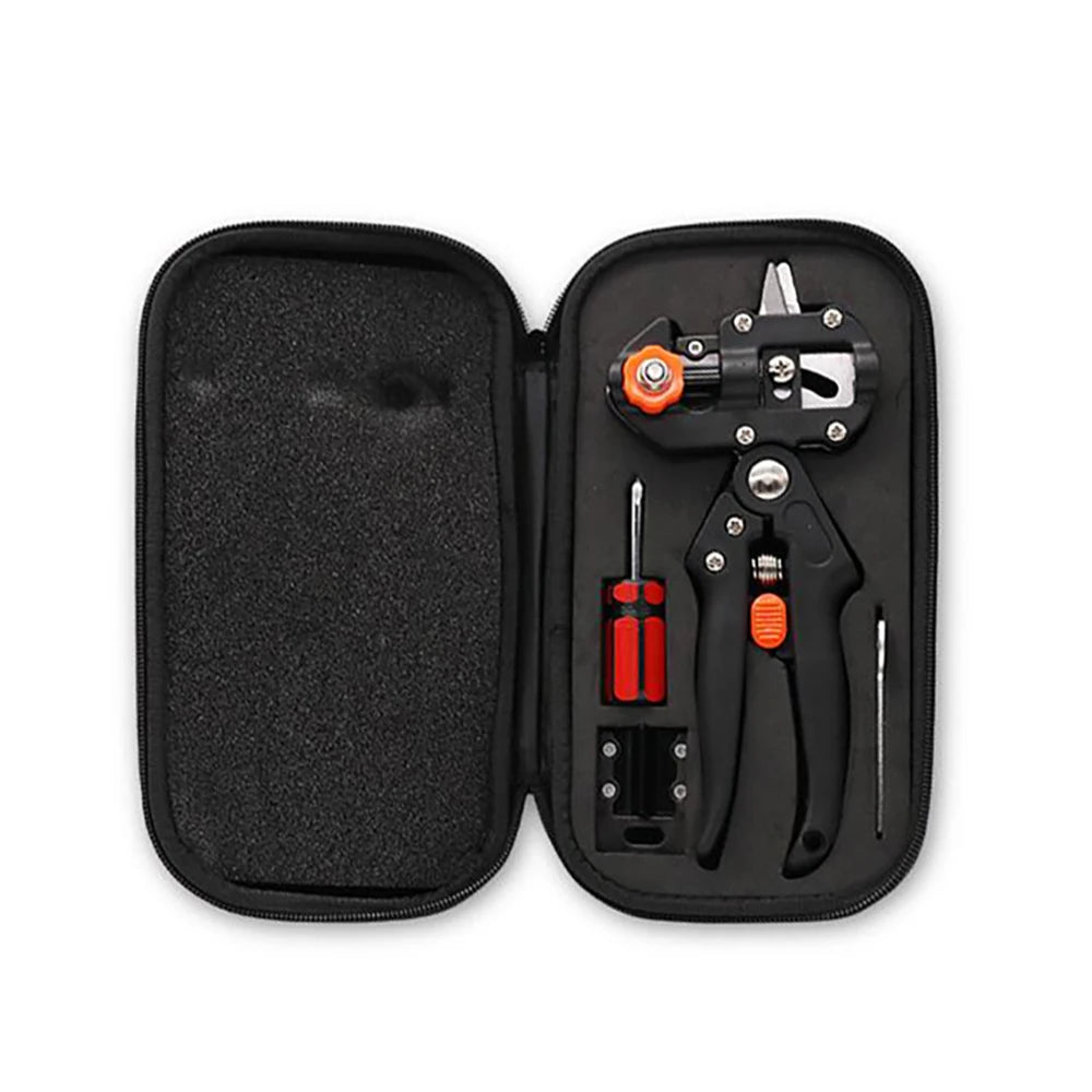 Black storage case for a 3-in-1 grafting pruner with replaceable blades.