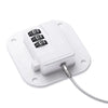 White child safety cabinet lock featuring a keypad and key access, mounted on a white plate.