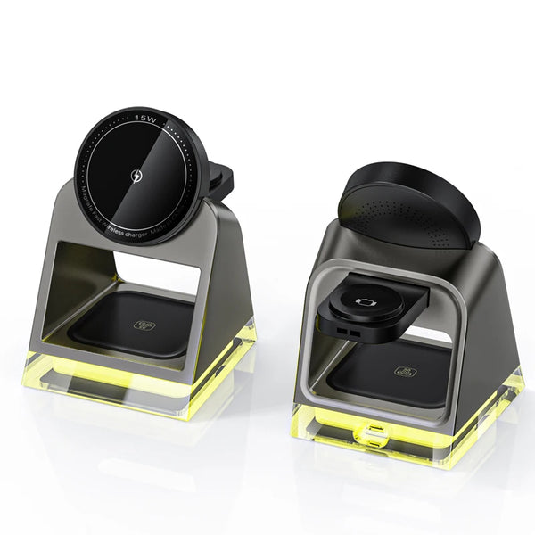 3-in-1 Magnetic Wireless Charging Stand with LED Lamp