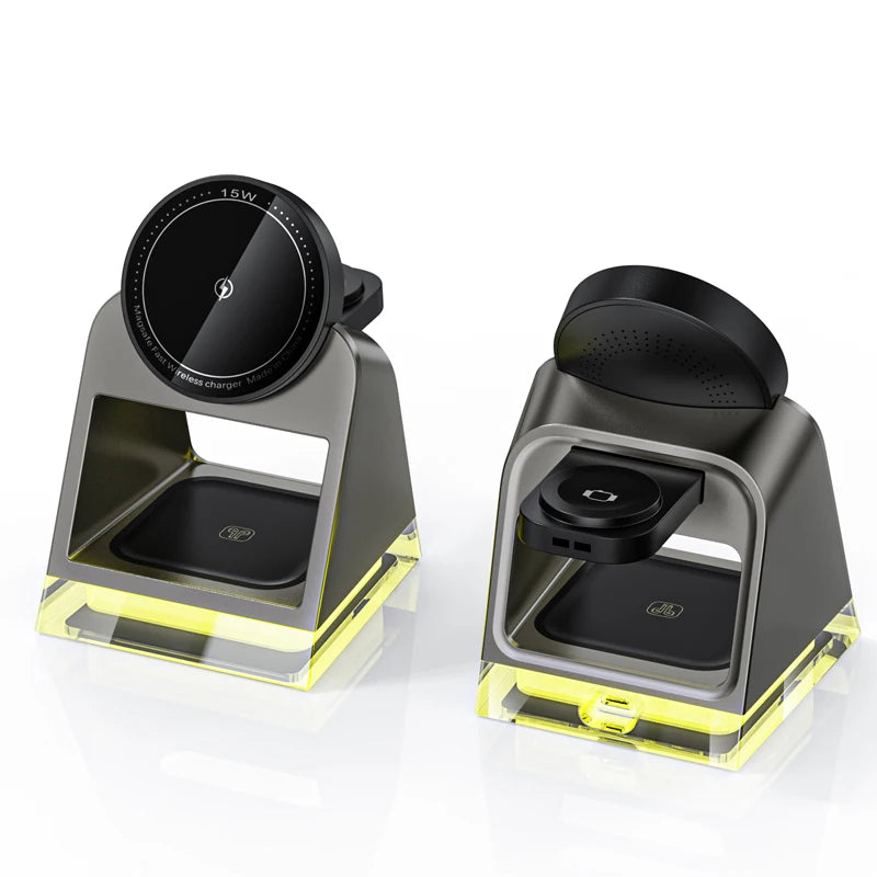 3-in-1 Magnetic Wireless Charging Stand with LED Lamp